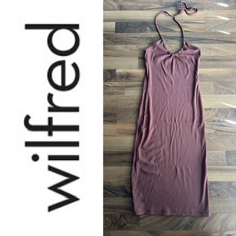 Wilfred Women's ribbed bodycon midi dress pinky brown neutral size XXS
